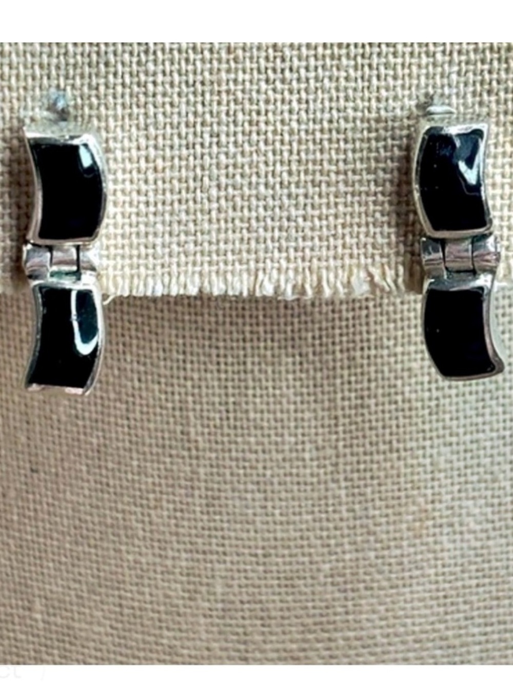 Taxco Sterling Silver 950 Black Onyx hinge Earrings Vintage